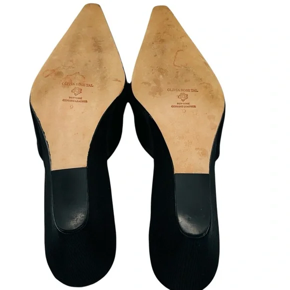 Olivia Rose Tal Black Wedge Mules with Brown Fur sz 9 Vintage - Picture 8 of 11